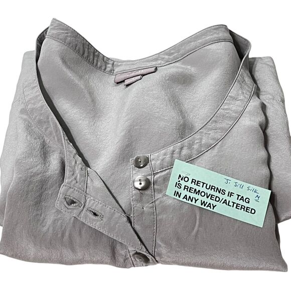 J JILL 100% Silk Tunic Top Dress Button Front Long Sleeve Pockets Round Neck, M - Picture 10 of 14